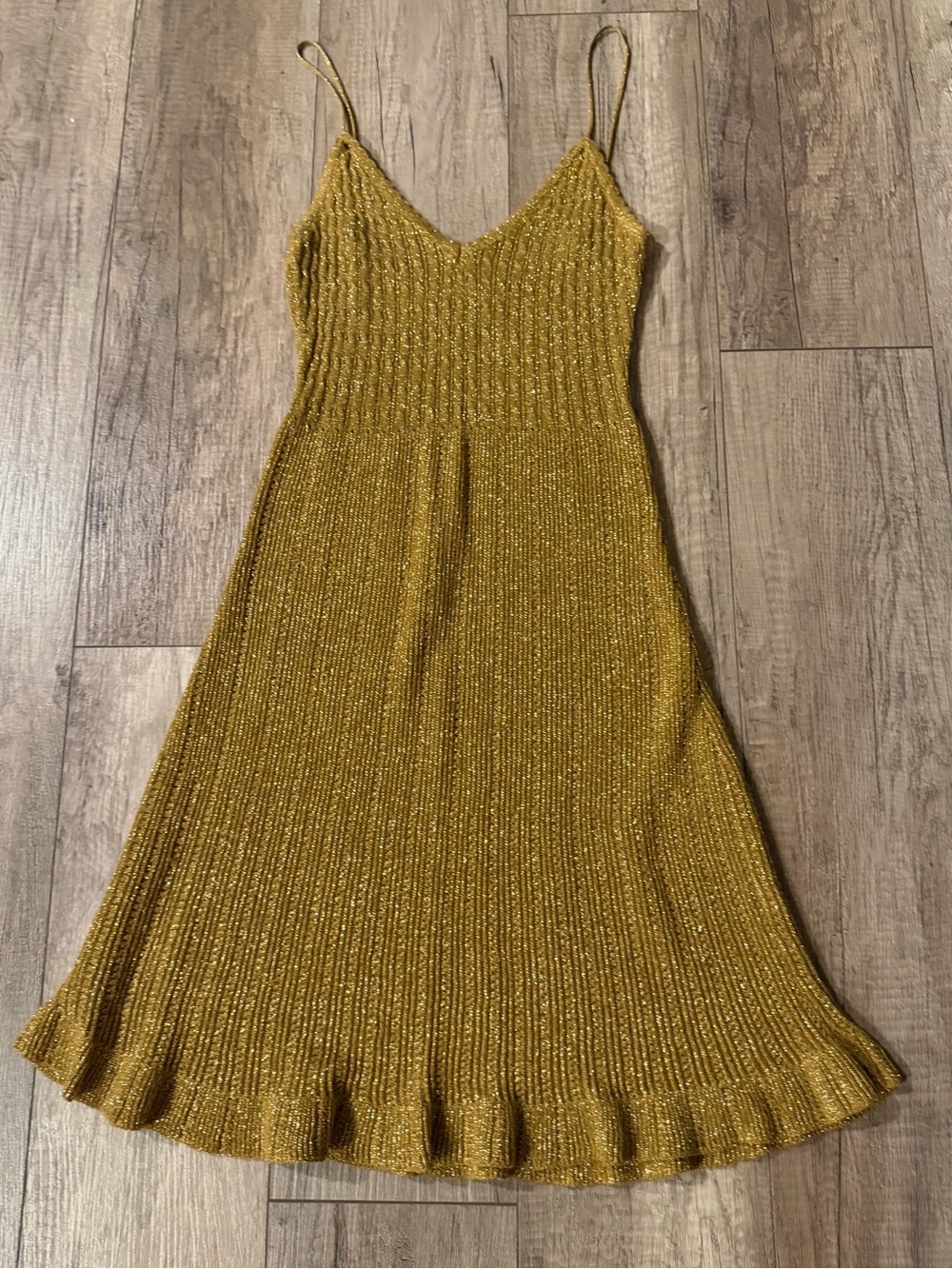 Anna Molinari Blumarine Gold Knit Spaghetti Strap Dress